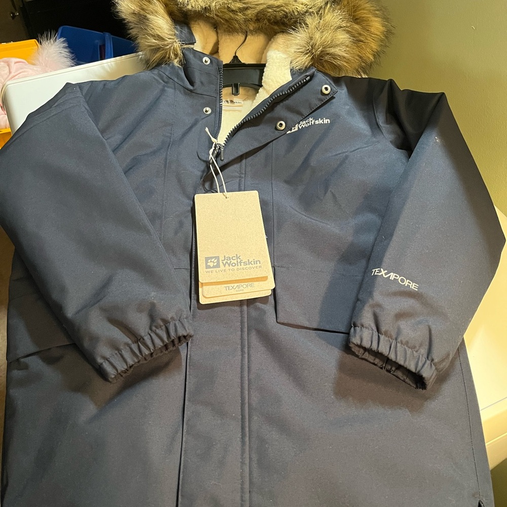 Jack Wolfskin Kids' Navy Puffer with Faux Fur Trim